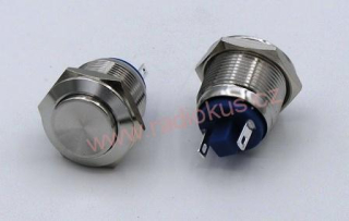 Spínač tlačítkový OFF - ( ON ) bez aretace, kovový , 2A/250V , Antivandal provedení , rovný hmatník