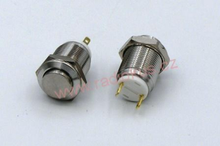 Spínač tlačítkový OFF - ( ON ) bez aretace, kovový , 2A/36V , Antivandal provedení, mini , rovný hmatník