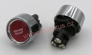 Spínač tlačítkový OFF - ( ON ) bez aretace , 50A/12V , s LED 12V , červený kulatý START ENGINE