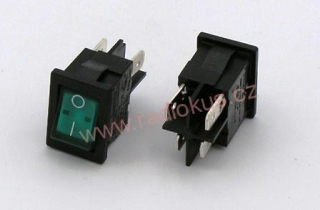 Kolébkový spínač 6A / 250V , zelený , 15 x 21 mm , aretovaný