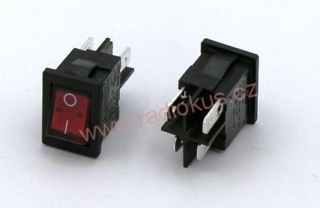 Kolébkový spínač 6A / 250V , červený , 15 x 21 mm , aretovaný