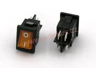 Kolébkový spínač 6A / 250V , oranžový , 15 x 21 mm , aretovaný