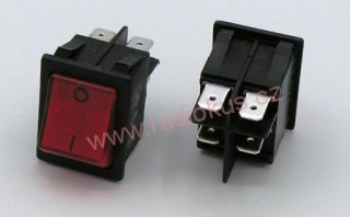 Kolébkový spínač 16A / 250V , červený , 25 x 32 mm , aretovaný