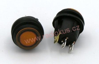 Kolébkový spínač 10A / 24V , oranžový , 24 mm , s gumovou krytkou , aretovaný