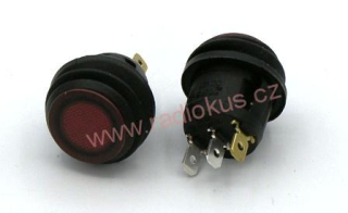 Kolébkový spínač 20A / 14V , červený , 24 mm , s gumovou krytkou , aretovaný