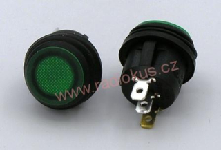 Kolébkový spínač 10A / 24V , zelený , 24 mm , s gumovou krytkou , aretovaný