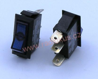 Kolébkový spínač 20A / 12V , modrý , 14 x 30 mm , aretovaný