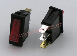 Kolébkový spínač 16A / 250V , červený , 14 x 32 mm , aretovaný