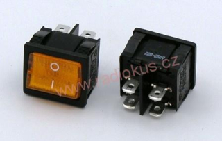 Kolébkový spínač 6A / 250V , oranžový , 24 x 21 mm , aretovaný