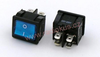 Kolébkový spínač 6A / 250V , modrý , 24 x 21 mm , aretovaný
