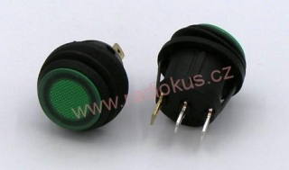 Kolébkový spínač 20A / 12V , zelený , 24 mm , s gumovou krytkou , aretovaný