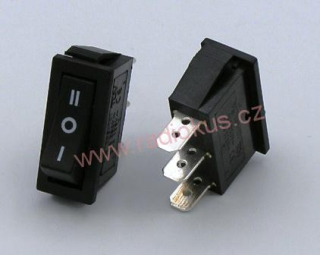 Kolébkový spínač 15A / 250V , černý , 13 x 32 mm , s mezipolohou, aretovaný