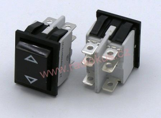 Kolébkový spínač 10A / 250V , černý , 25 x 32 mm , s mezipolohou bez aretace