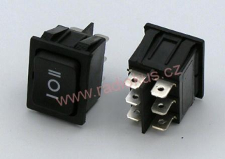 Kolébkový spínač 10A / 250V , černý , 24 x 31 mm , s mezipolohou bez aretace