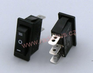 Kolébkový spínač 10A / 250V , černý , 14 x 33 mm , s mezipolohou bez aretace
