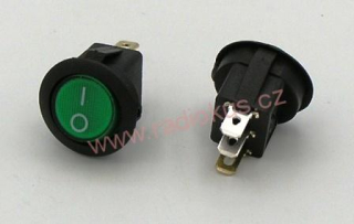 Kolébkový spínač 6A / 250V , zelený , 24 mm , aretovaný