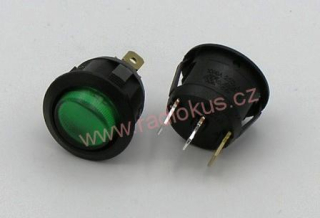 Kolébkový spínač 6A / 250V , zelený , 24 mm , aretovaný