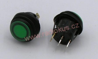 Kolébkový spínač 10A / 250V , zelený , 24 mm , s gumovou krytkou , aretovaný