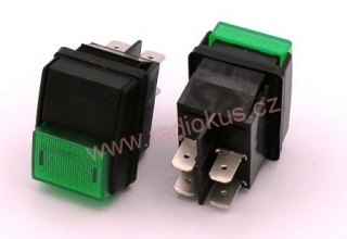 Kolébkový spínač 10A / 250V , zelený , 26 x 35 mm , aretovaný