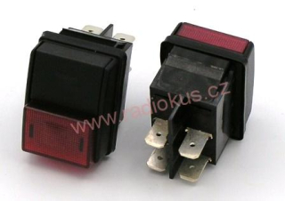Kolébkový spínač 10A / 250V , červený , 26 x 35 mm , aretovaný
