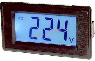 Voltmetr panelový LCD MP 600V~ , napájení 6-12V , podsvícený modrou LED