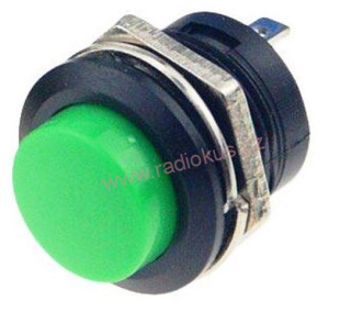 Spínač tlačítkový OFF - ( ON ) , zelený , 3A/250V , plast