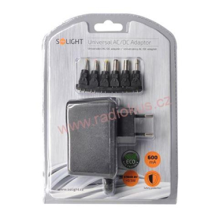 Univerzální síťový adaptér 3-12V/600mA, stabilizovaný, výměnné konektory