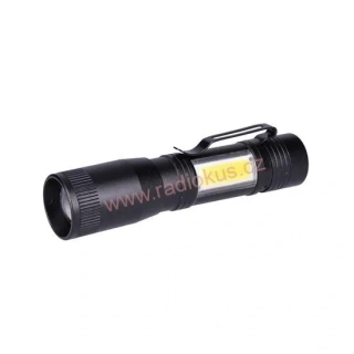 LED kovová svítilna, 150 +60lm, 3W + COB, AA, černá