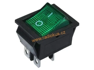 Kolébkový spínač ON - OFF 16A / 250V , zelený , aretovaný , 31 x 25,3 mm