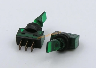 Páčkový spínač jednoduchý , 20A / 12V , žárovka zelená , aretovaný
