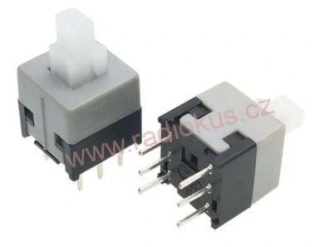 Spínač tlačítkový ON - ON , 0,5A/12V , do DPS s aretací , 8,5x8,5x8,5mm