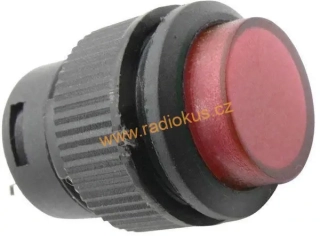 Spínač tlačítkový OFF - ( ON ) bez aretace , 3A/250V , LED 2V, červený, 