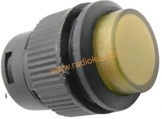 Spínač tlačítkový OFF - ON s aretací , 3A/250V , LED 2V, žlutý, 