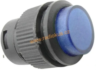 Spínač tlačítkový OFF - ( ON ) bez aretace , 3A/250V , LED 2V, modrý, 