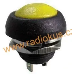 Spínač tlačítkový OFF - ( ON ) , žlutý , 1A/250V , plast