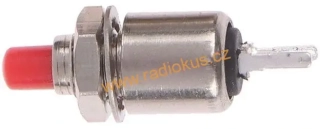 Spínač tlačítkový OFF - ( ON ) bez aretace , červený , 0,5A/250V , kov