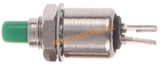 Spínač tlačítkový OFF - ( ON ) bez aretace , zelený , 0,5A/250V , kov