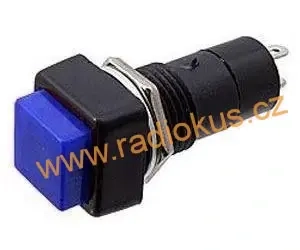 Spínač tlačítkový OFF - ( ON ) bez aretace , modrý hranatý , 1A/250V , plast