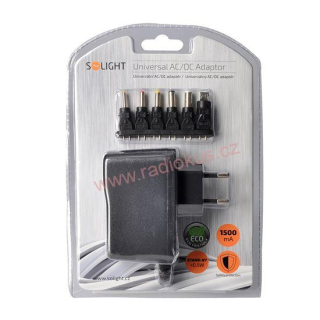 Univerzální síťový adaptér 3-12V/1500mA, stabilizovaný, výměnné konektory