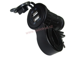 USB zdroj pro montáž na řídítka , vodotěsný , USB A 2,1A + 1,0A , DOPRODEJ !