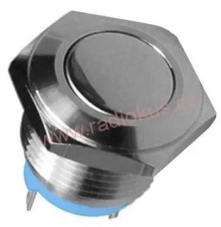 Spínač tlačítkový OFF - ( ON ) bez aretace, kovový , 2A/250V , Antivandal provedení , rovný hmatník