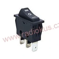 Kolébkový spínač 16A / 250V , černý , 13 x 32 mm , s mezipolohou, aretovaný