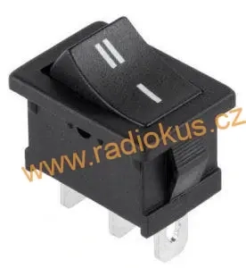 Kolébkový přepínač 6A / 250V , černý , 15 x 21 mm , aretovaný