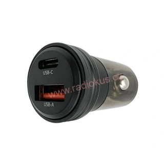 USB nabíječka do auta , USB A + C , 30W