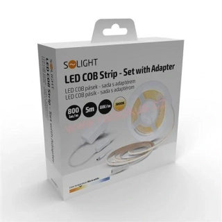 LED COB pásek, sada s adaptérem, vypínač, 5m, 8W/m, 800lm/m, teplá bílá