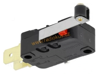Mikrospínač s páčkou s rolnou , 28,6 x 9,6 mm , 16A/250V;