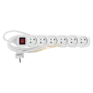 Prodlužovací kabel s vypínačem – 6 zásuvek, 2m, bílý