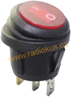 Kolébkový spínač 6A / 250V , červený , 24 mm , s gumovou krytkou , aretovaný
