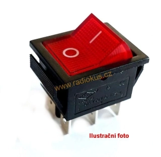 Kolébkový přepínač ON - ON 15A / 250V , červený , aretovaný , 31 x 25,3 mm