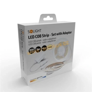 LED COB pásek, sada s adaptérem, vypínač, 5m, 8W/m, 800lm/m, neutrální bílá